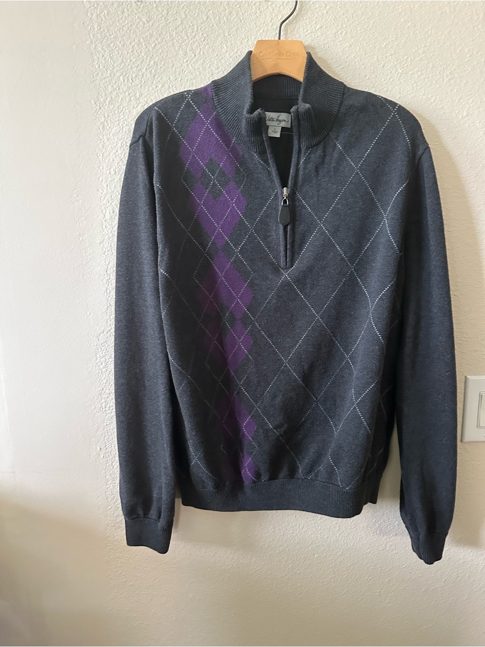 Walter Hagen men's  Gray Quarter-Zip Sweater Purple size L/ pre owned 1304